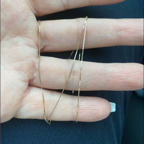 2pc set 14K Yellow Gold CZ M initial 16” inches 0.5mm Dainty Box chain necklace - Picture 12 of 12